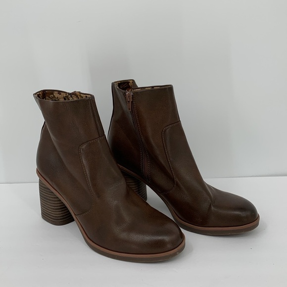 Korks Destiny stacked heel ankle boot shoe brown vegan leather chunky heel 9.5 - Picture 2 of 5